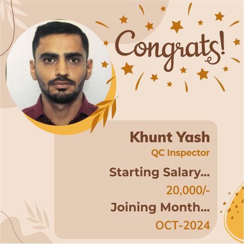 Placed candidate Khunt Yash